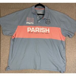 Parish Nation Polo Shirt Mens 5XL Blue Pink Good Colorblock Graphic PN56 Pique